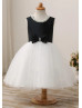 Beaded Black Satin Ivory Tulle Flower Girl Dress With Bow